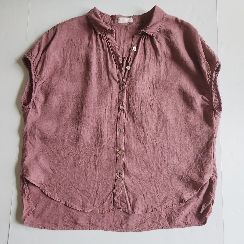 Grae Cove sz Small Linen Rose Button-up Oversized Lagenlook Minimalist Blouse